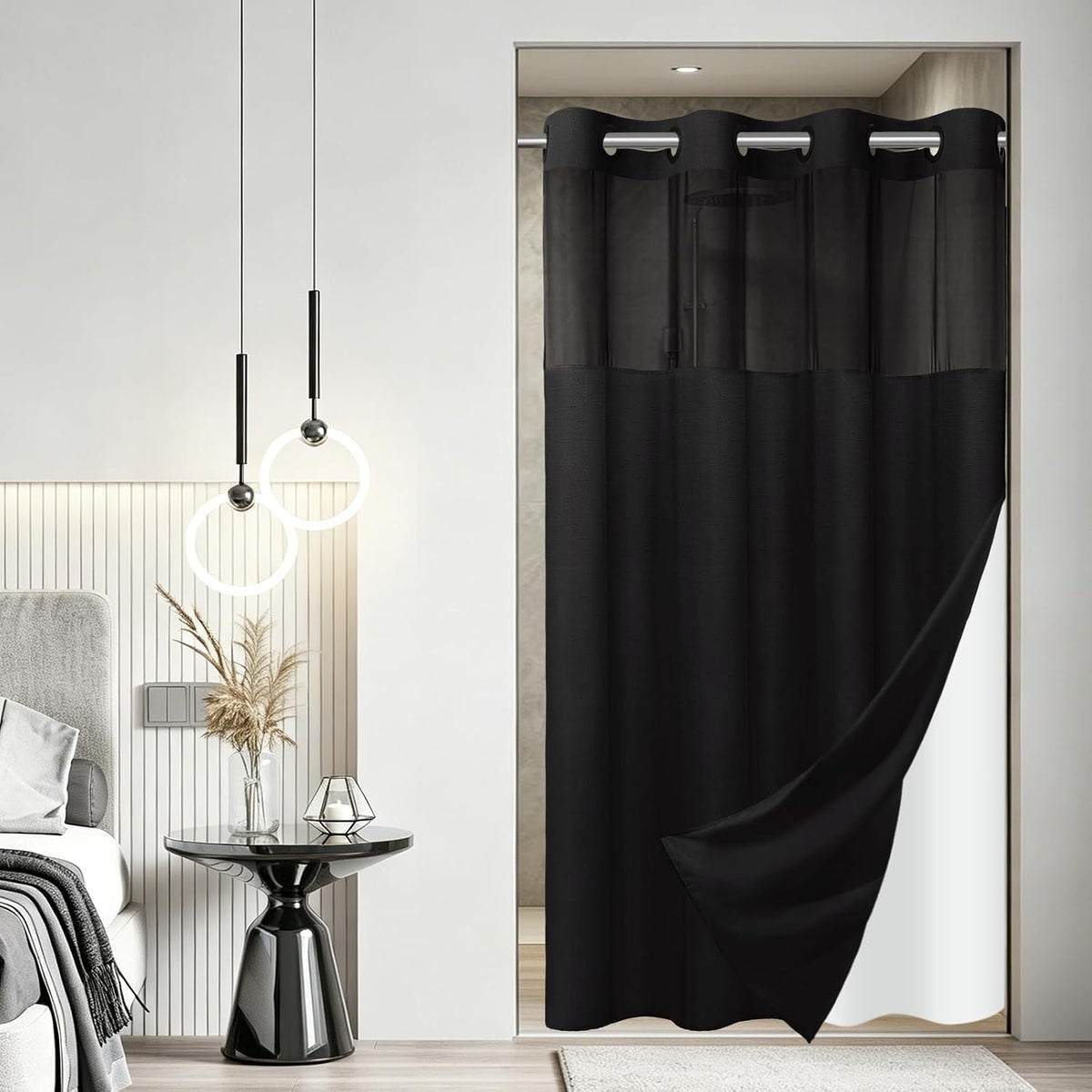 Ringless Slub Shower Curtain with Snap in Liner, 71x74, Black - Colors B