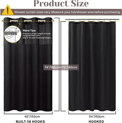 Ringless Slub Shower Curtain with Snap in Liner, 71x74, Black - Colors B