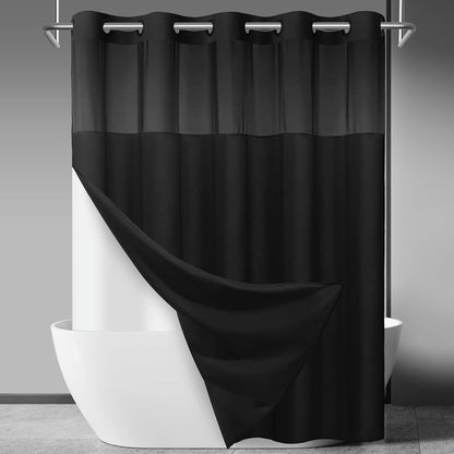 Ringless Slub Shower Curtain with Snap in Liner, 71x74, Black - Colors B
