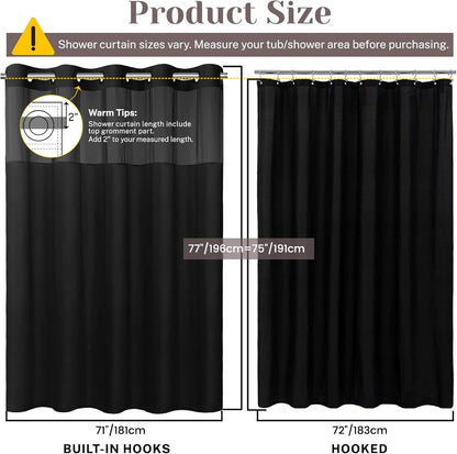 Ringless Slub Shower Curtain with Snap in Liner, 71x74, Black - Colors B