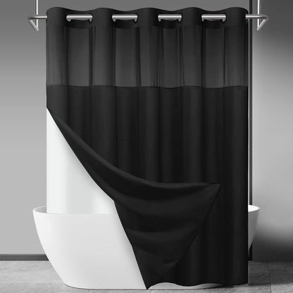 Ringless Slub Shower Curtain with Snap in Liner, 71x74, Black - Colors B