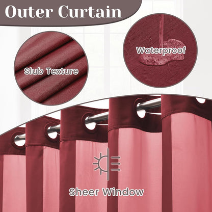Ringless Slub Shower Curtain with Snap in Liner, 71x74, Black - Colors B