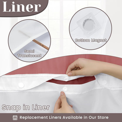 Ringless Slub Shower Curtain with Snap in Liner, 71x74, Black - Colors B