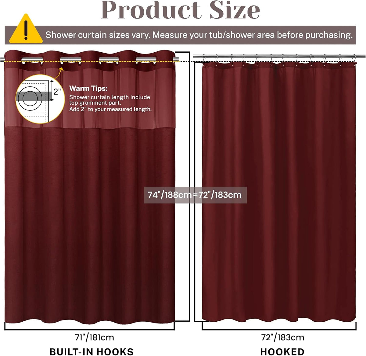 Ringless Slub Shower Curtain with Snap in Liner, 71x74, Black - Colors B