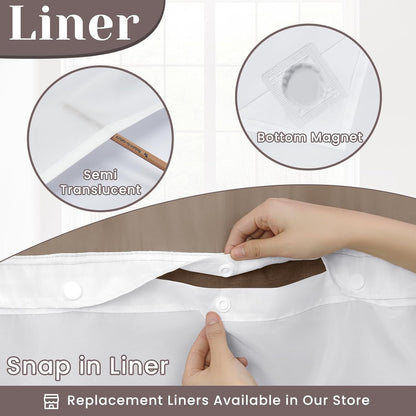 Ringless Slub Shower Curtain with Snap in Liner, 71x74, Black - Colors B