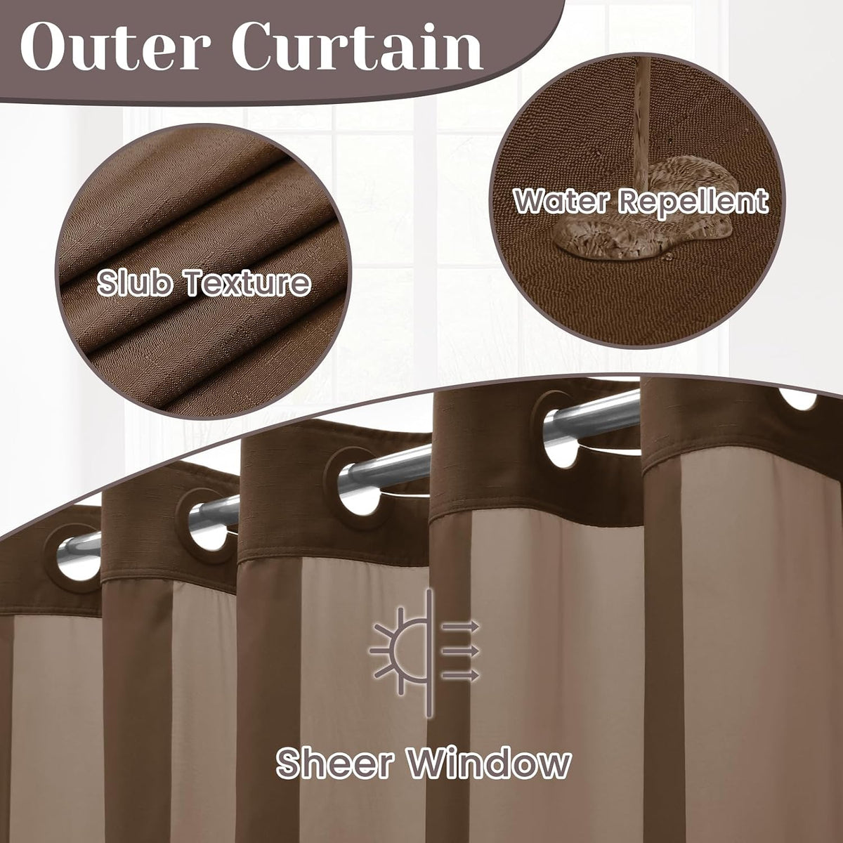 Ringless Slub Shower Curtain with Snap in Liner, 71x74, Black - Colors B