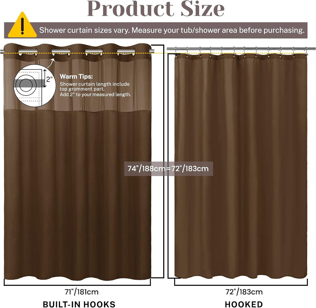 Ringless Slub Shower Curtain with Snap in Liner, 71x74, Black - Colors B
