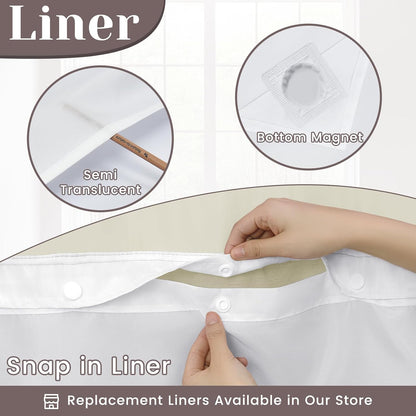 Ringless Slub Shower Curtain with Snap in Liner, 71x74, Black - Colors B