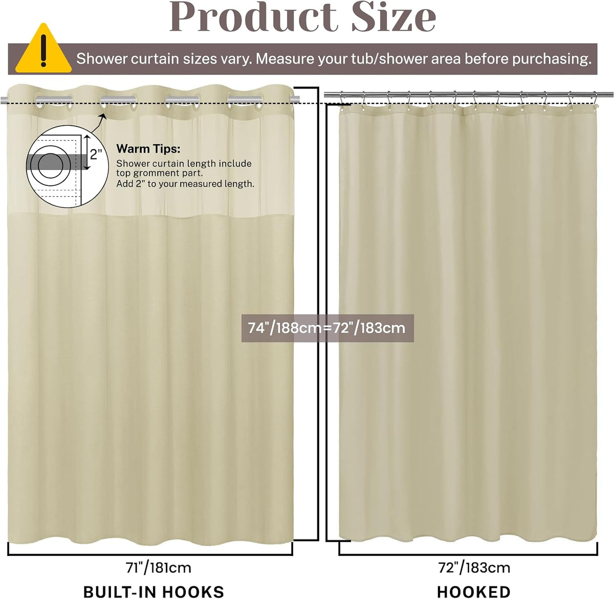 Ringless Slub Shower Curtain with Snap in Liner, 71x74, Black - Colors B