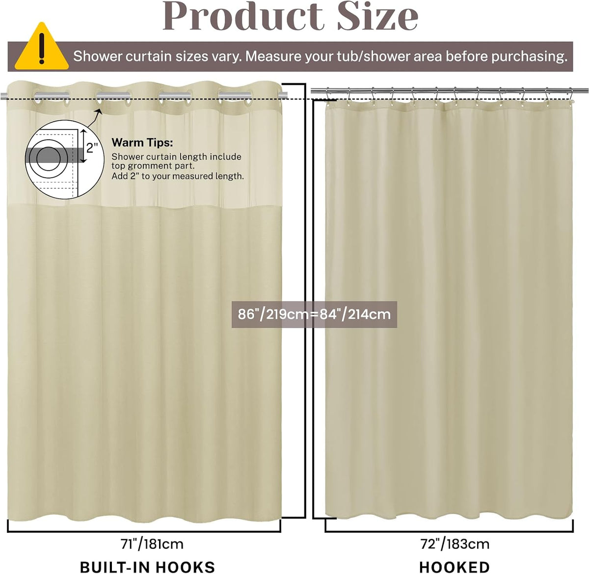 Ringless Slub Shower Curtain with Snap in Liner, 71x74, Black - Colors B