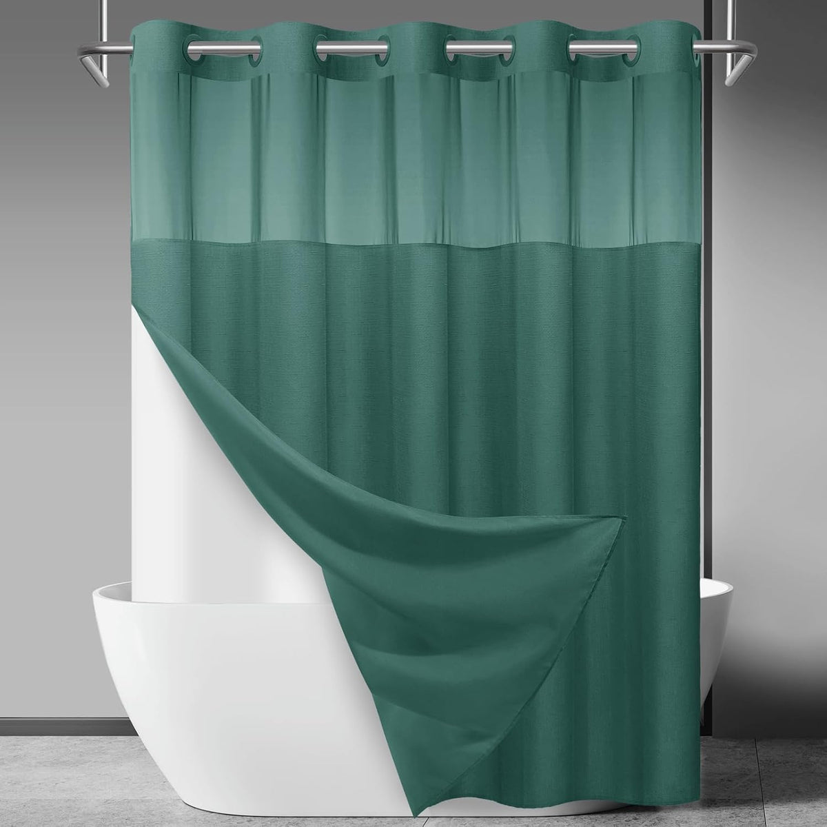 Ringless Slub Shower Curtain with Snap in Liner, 71x74, Black - Colors B