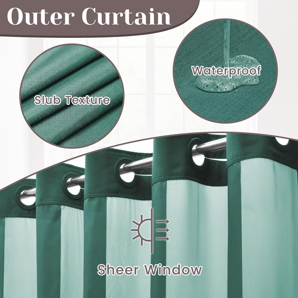 Ringless Slub Shower Curtain with Snap in Liner, 71x74, Black - Colors B
