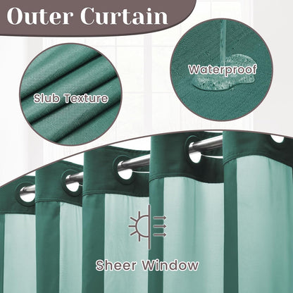Ringless Slub Shower Curtain with Snap in Liner, 71x74, Black - Colors B