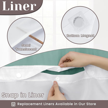 Ringless Slub Shower Curtain with Snap in Liner, 71x74, Black - Colors B