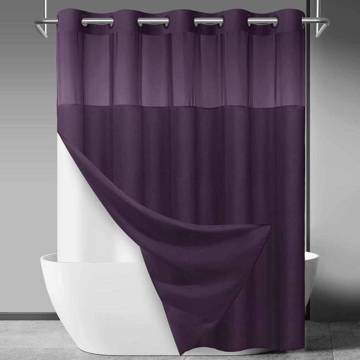 Ringless Slub Shower Curtain with Snap in Liner, 71x74, Black - Colors B