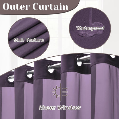 Ringless Slub Shower Curtain with Snap in Liner, 71x74, Black - Colors B