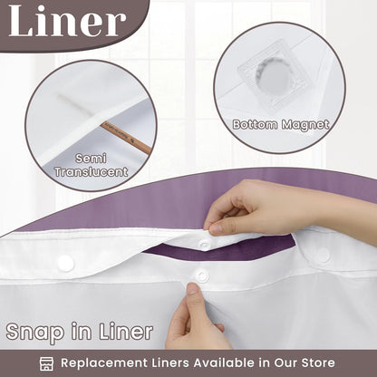 Ringless Slub Shower Curtain with Snap in Liner, 71x74, Black - Colors B
