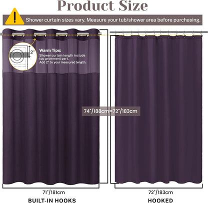 Ringless Slub Shower Curtain with Snap in Liner, 71x74, Black - Colors B