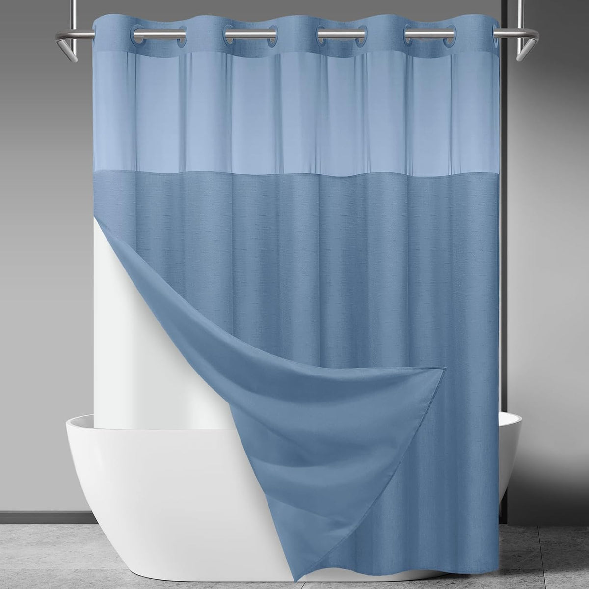 Ringless Slub Shower Curtain with Snap in Liner, 71x74, Black - Colors B