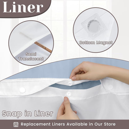 Ringless Slub Shower Curtain with Snap in Liner, 71x74, Black - Colors B