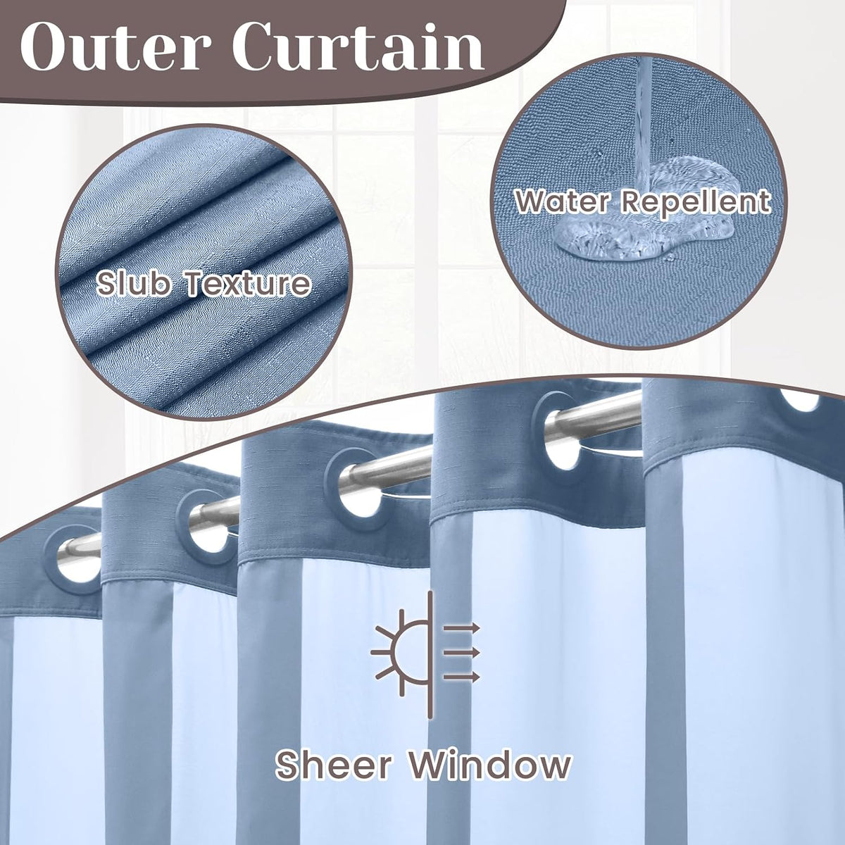 Ringless Slub Shower Curtain with Snap in Liner, 71x74, Black - Colors B