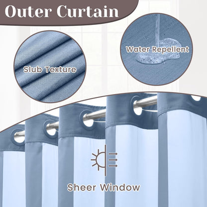 Ringless Slub Shower Curtain with Snap in Liner, 71x74, Black - Colors B