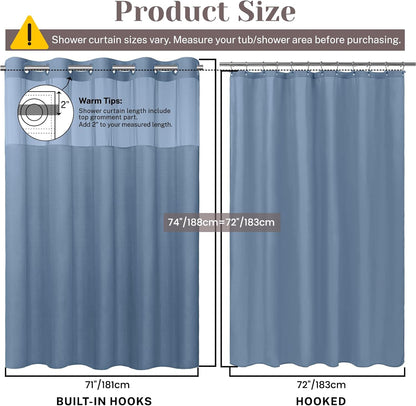 Ringless Slub Shower Curtain with Snap in Liner, 71x74, Black - Colors B