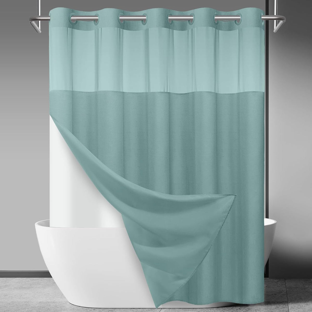 Ringless Slub Shower Curtain with Snap in Liner, 71x74, Black - Colors B
