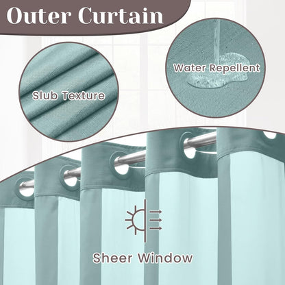 Ringless Slub Shower Curtain with Snap in Liner, 71x74, Black - Colors B