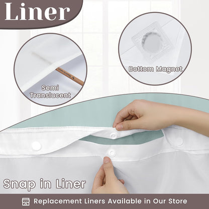 Ringless Slub Shower Curtain with Snap in Liner, 71x74, Black - Colors B
