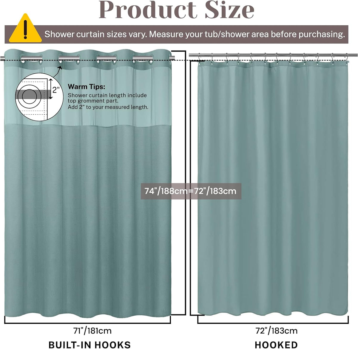 Ringless Slub Shower Curtain with Snap in Liner, 71x74, Black - Colors B
