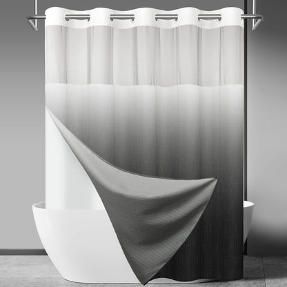 Ringless Slub Shower Curtain with Snap in Liner, 71x74, Black - Colors B