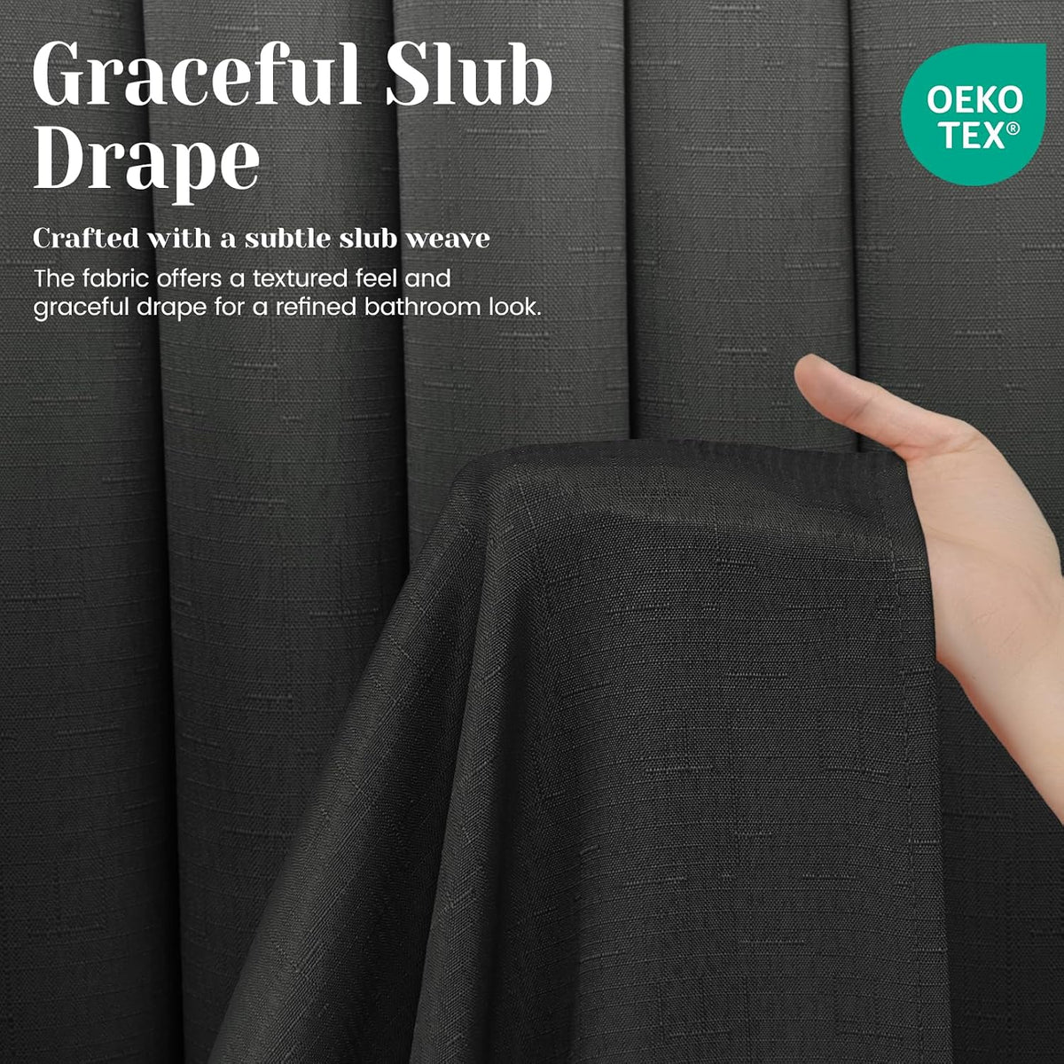 Ringless Slub Shower Curtain with Snap in Liner, 71x74, Black - Colors B