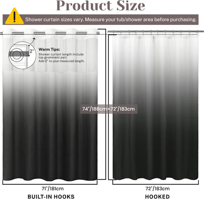 Ringless Slub Shower Curtain with Snap in Liner, 71x74, Black - Colors B
