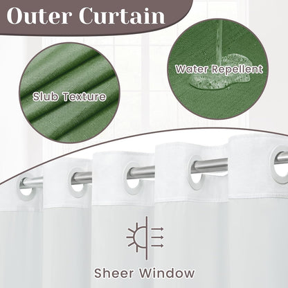 Ringless Slub Shower Curtain with Snap in Liner, 71x74, Black - Colors B