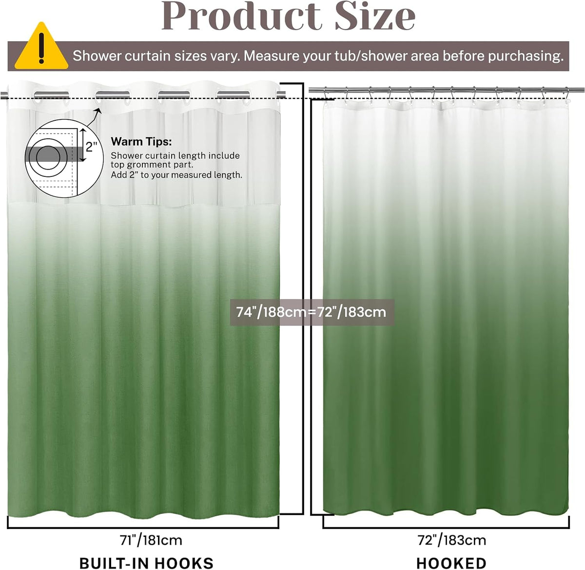 Ringless Slub Shower Curtain with Snap in Liner, 71x74, Black - Colors B
