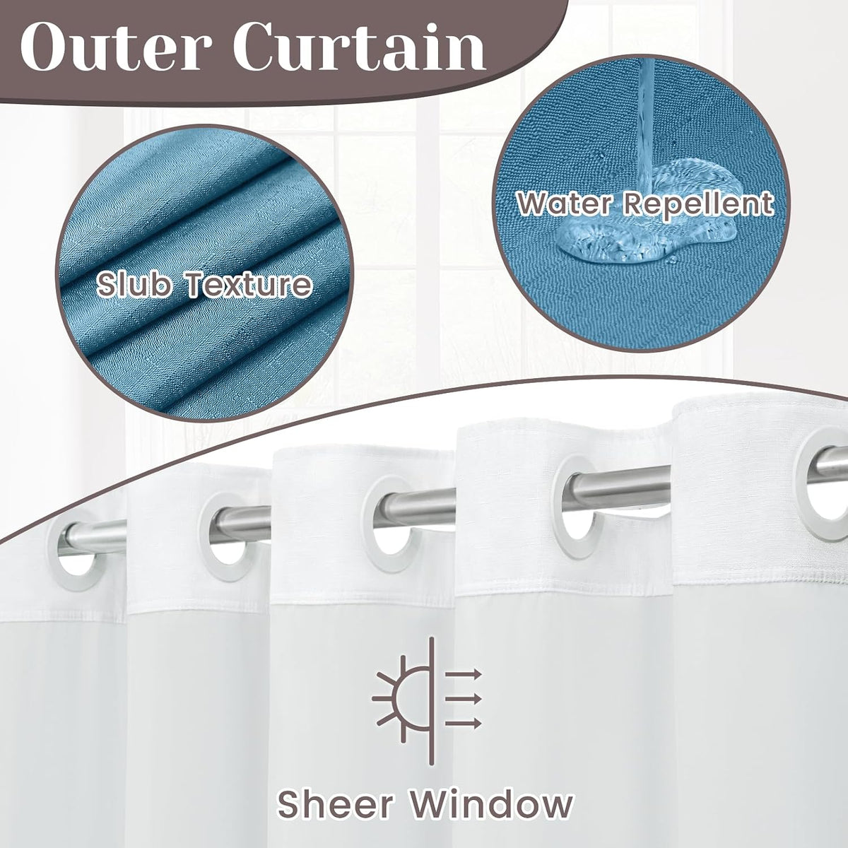 Ringless Slub Shower Curtain with Snap in Liner, 71x74, Black - Colors B