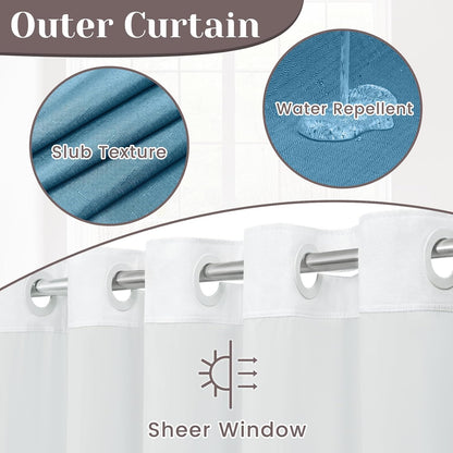 Ringless Slub Shower Curtain with Snap in Liner, 71x74, Black - Colors B