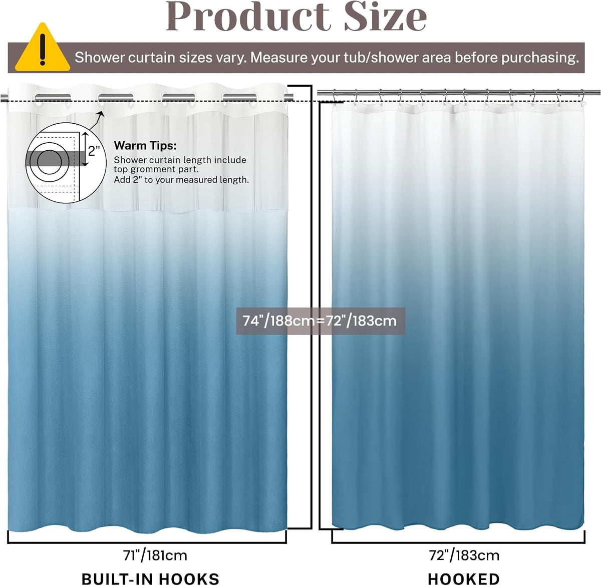 Ringless Slub Shower Curtain with Snap in Liner, 71x74, Black - Colors B