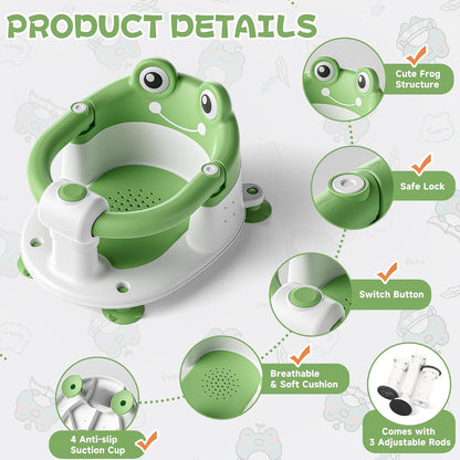 Baby Bath Seat for Babies 6 Months & Up - Toddler Bath Seats for Baby Sitting Up with 4 Suction Cups & Soft Cushion, Non-Slip Infants Shower Bathtub Chair for Newborn Boys Girls, Green