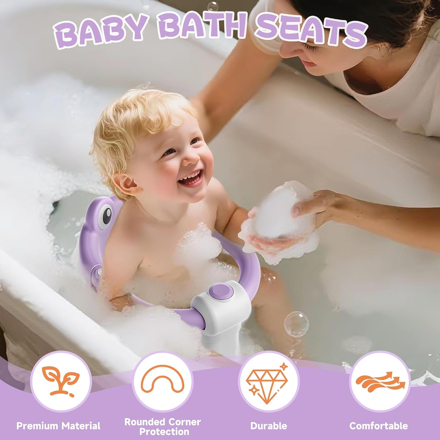 Baby Bath Seat for Babies 6 Months & Up - Toddler Bath Seats for Baby Sitting Up with 4 Suction Cups & Soft Cushion, Non-Slip Infants Shower Bathtub Chair for Newborn Boys Girls, Green