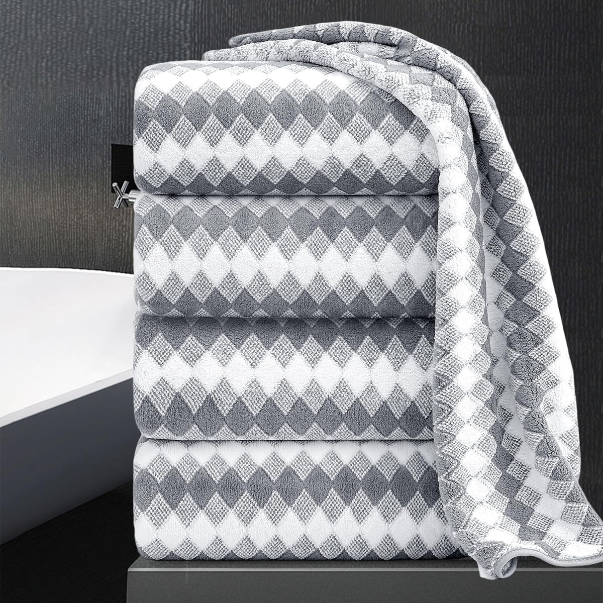 Bath Towel Set Gray 4Pack-35x70 Towel,600GSM Ultra Soft Microfibers Bathroom Towel Set Extra Large Plush Bath Sheet Towel,Highly Absorbent Quick Dry Oversized Towels Spa Hotel Luxury Shower Towels