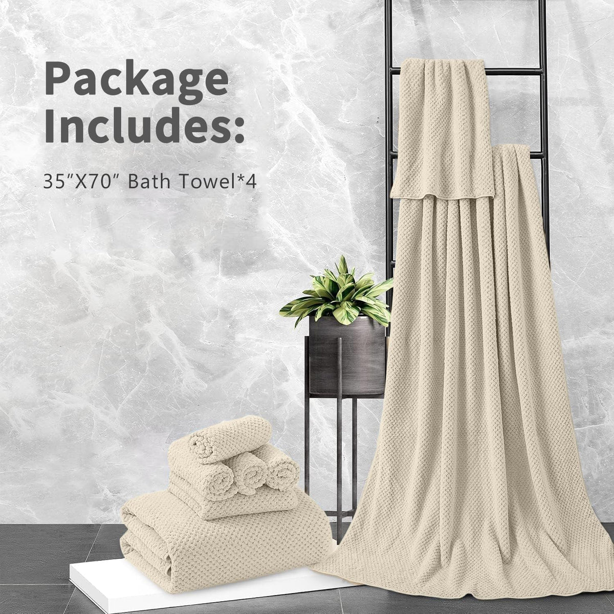 Bath Towel Set Gray 4Pack-35x70 Towel,600GSM Ultra Soft Microfibers Bathroom Towel Set Extra Large Plush Bath Sheet Towel,Highly Absorbent Quick Dry Oversized Towels Spa Hotel Luxury Shower Towels