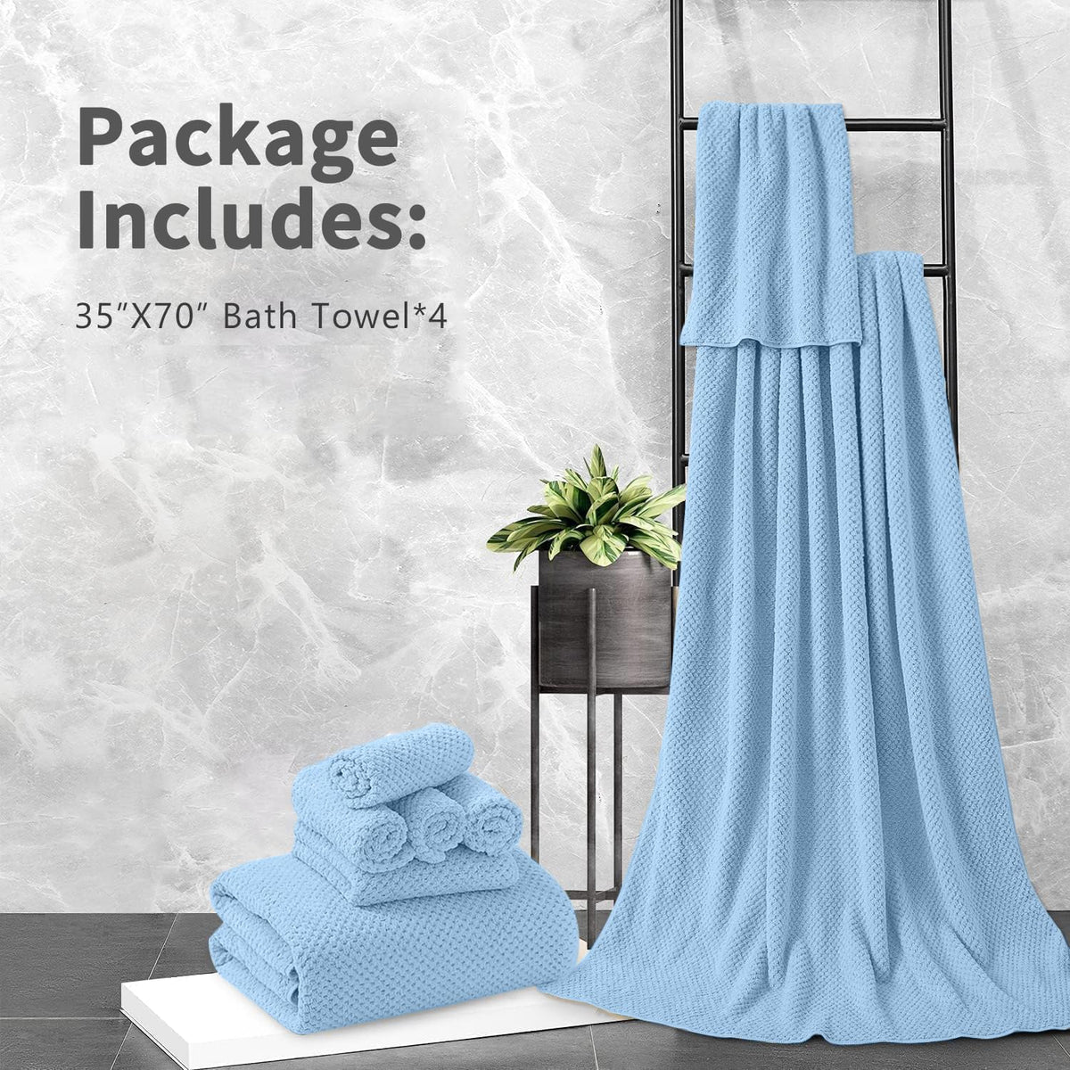 Bath Towel Set Gray 4Pack-35x70 Towel,600GSM Ultra Soft Microfibers Bathroom Towel Set Extra Large Plush Bath Sheet Towel,Highly Absorbent Quick Dry Oversized Towels Spa Hotel Luxury Shower Towels