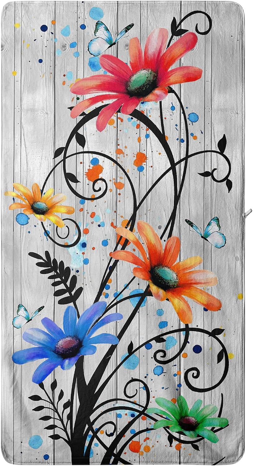 Abstract Floral Microfiber Bath Towel High Absorbent Luxury Coral Velvet Towels for Bathroom
