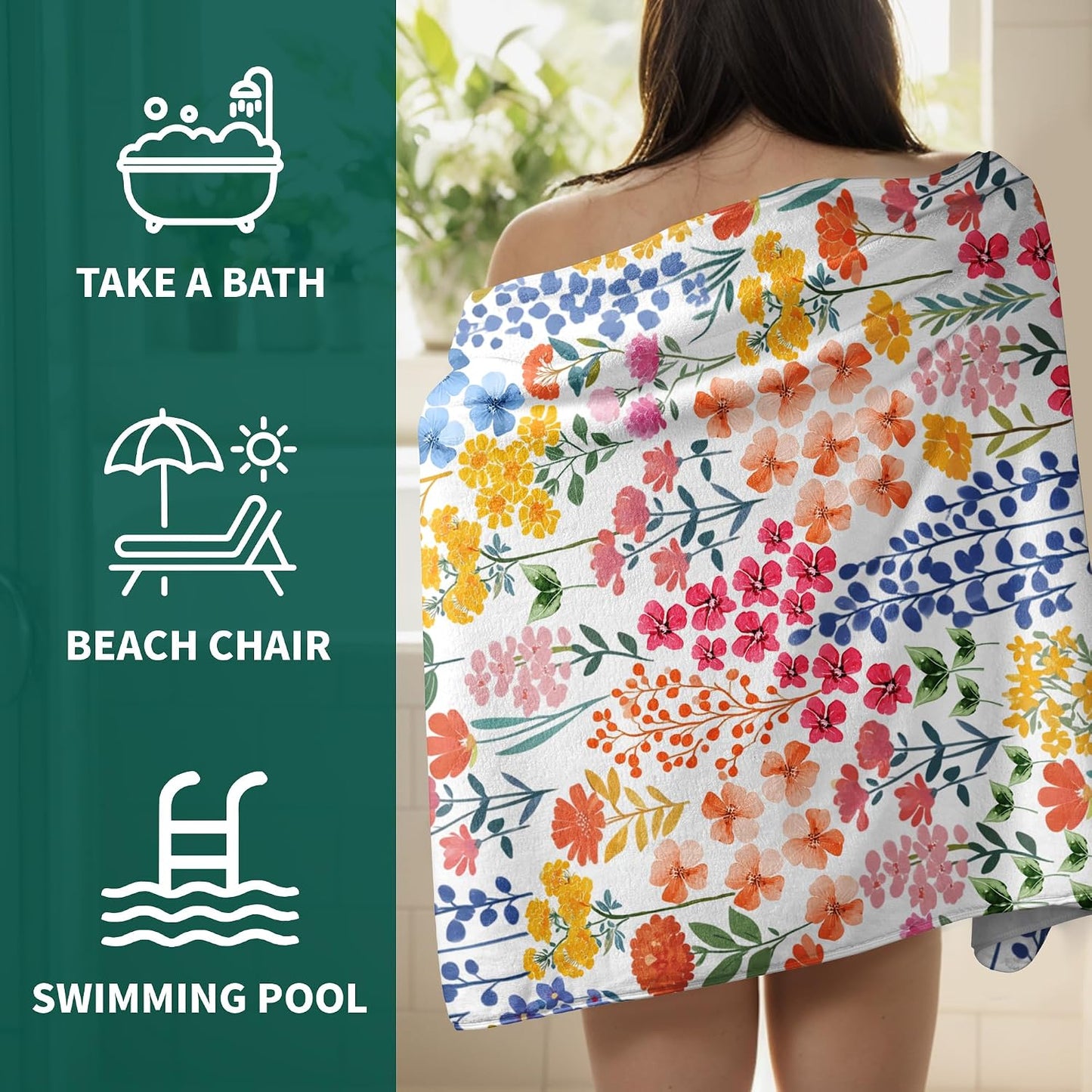 Abstract Floral Microfiber Bath Towel High Absorbent Luxury Coral Velvet Towels for Bathroom