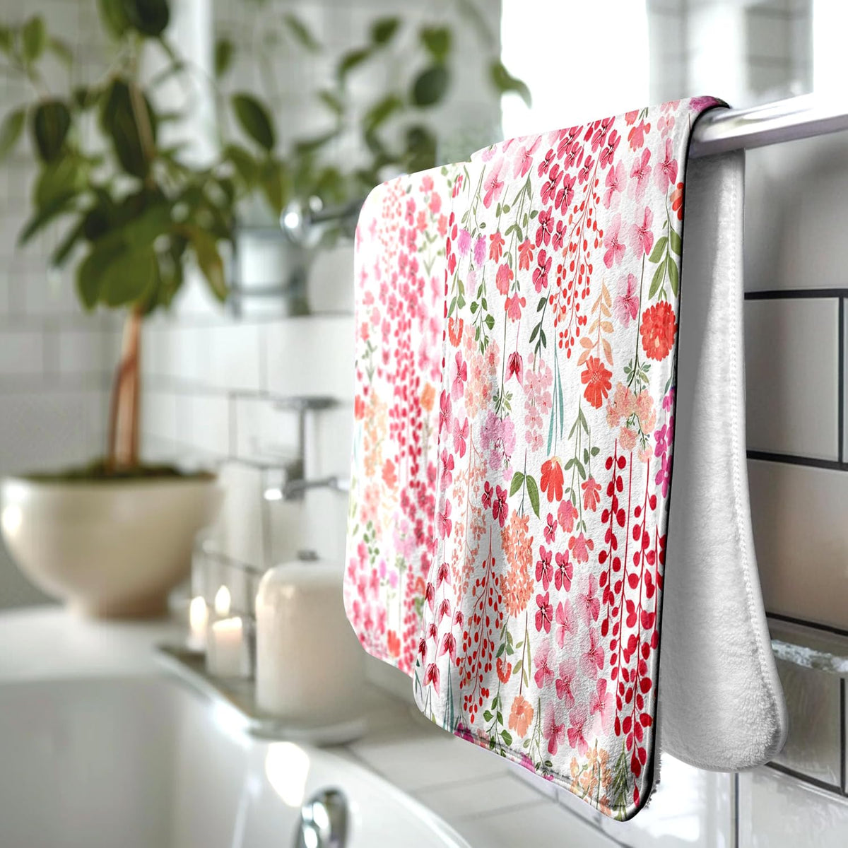 Abstract Floral Microfiber Bath Towel High Absorbent Luxury Coral Velvet Towels for Bathroom