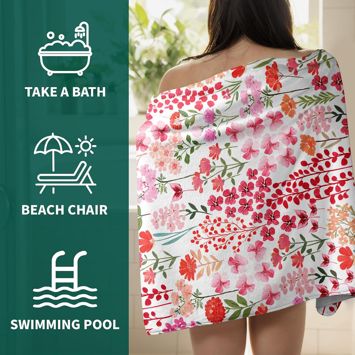 Abstract Floral Microfiber Bath Towel High Absorbent Luxury Coral Velvet Towels for Bathroom