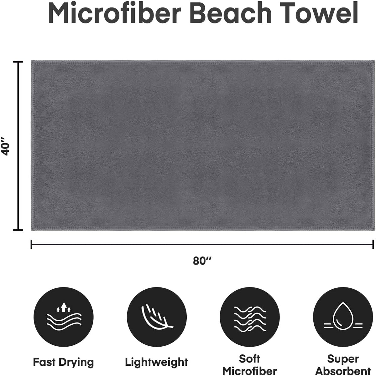 Microfiber Bath Towel (30" x 60"), Oversized Thick Towels, Soft, Super Absorbent and Fast Drying, No Fading Multipurpose Use for Sports, Travel, Fitness, Yoga, 30 in 60 in, Grey Count | Microfiber, Hanging Loop, Oversized, Soft & Absorbent, Fast