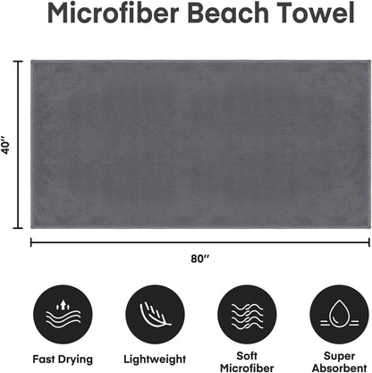 Microfiber Bath Towel (30" x 60"), Oversized Thick Towels, Soft, Super Absorbent and Fast Drying, No Fading Multipurpose Use for Sports, Travel, Fitness, Yoga, 30 in 60 in, Grey Count | Microfiber, Hanging Loop, Oversized, Soft & Absorbent, Fast
